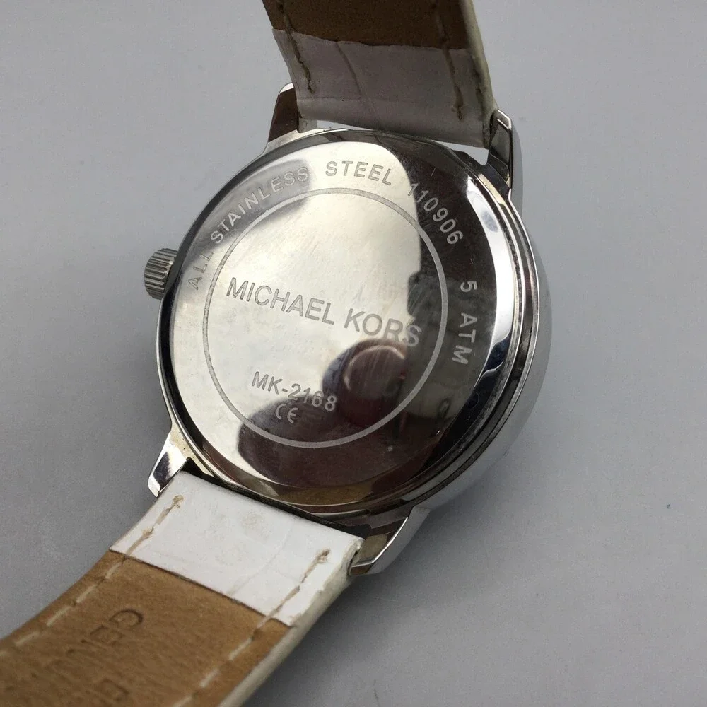 Michael Kors Womens Watch 35mm MOP Dial Crystal Leather MK-2168 New Battery